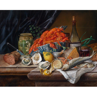 РЕПРОДУКЦИИ НА КАРТИНИ Голям декоративен натюрморт с омар стриди и риба (1833)